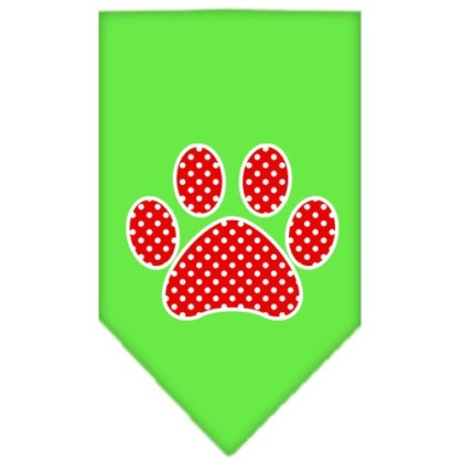 Red Swiss Dot Paw Screen Print Bandana Lime Green Large