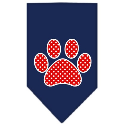 Red Swiss Dot Paw Screen Print Bandana Navy Blue large