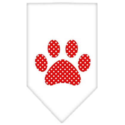 Red Swiss Dot Paw Screen Print Bandana White Large