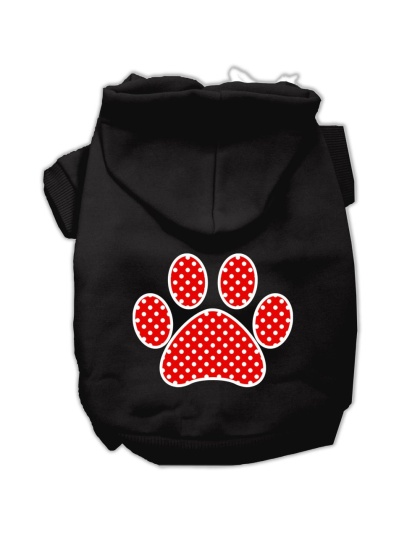 Red Swiss Dot Paw Screen Print Pet Hoodies Black Size Lg
