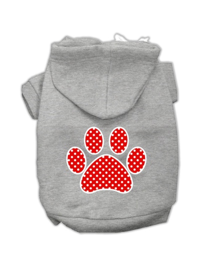 Red Swiss Dot Paw Screen Print Pet Hoodies Grey Size Lg