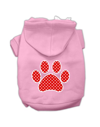 Red Swiss Dot Paw Screen Print Pet Hoodies Light Pink Size Lg