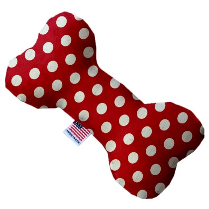 Red Swiss Dots 10 Inch Canvas Bone Dog Toy