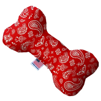 Red Western 10 Inch Canvas Bone Dog Toy