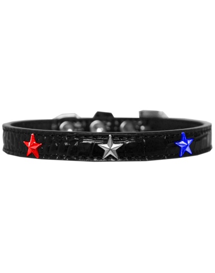 Red, White and Blue Star Widget Croc Dog Collar Black Size 10