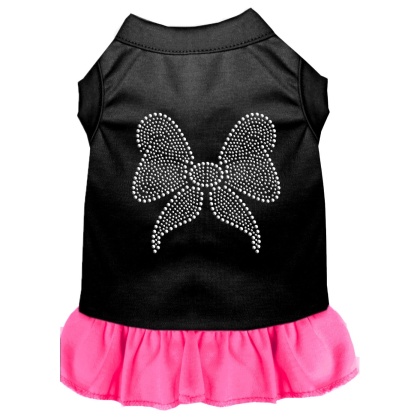 Rhinestone Bow Dress Black with Bright Pink Lg