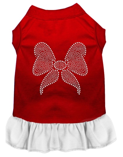 Rhinestone Bow Dress Red with White Lg