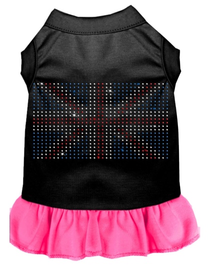 Rhinestone British Flag Dress Black with Bright Pink Lg