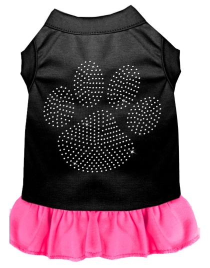 Rhinestone Clear Paw Dress Black with Bright Pink Lg