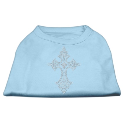 Rhinestone Cross Shirts Baby Blue L