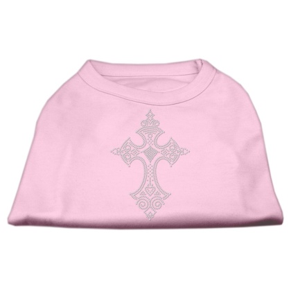 Rhinestone Cross Shirts Light Pink L