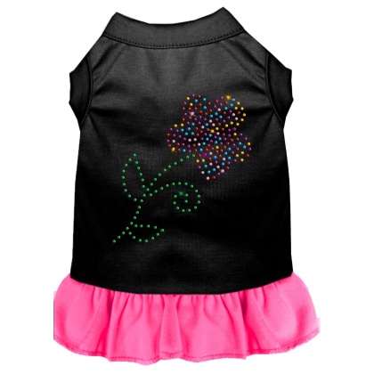 Rhinestone Multi Flower Dress Black with Bright Pink Lg