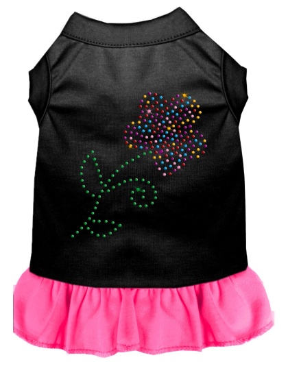 Rhinestone Multi Flower Dress Black with Bright Pink Lg