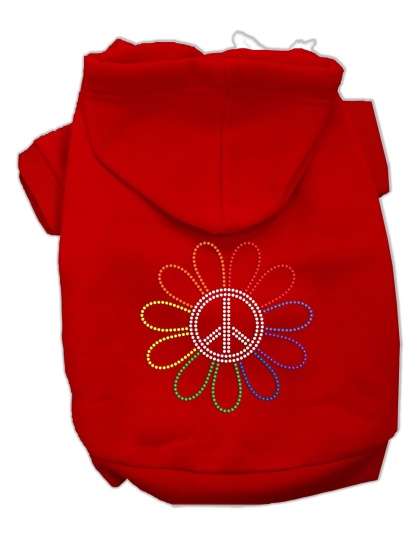 Rhinestone Rainbow Flower Peace Sign Hoodie Red L