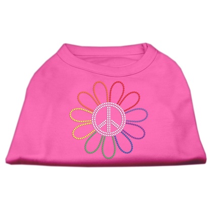 Rhinestone Rainbow Flower Peace Sign Shirts Bright Pink L