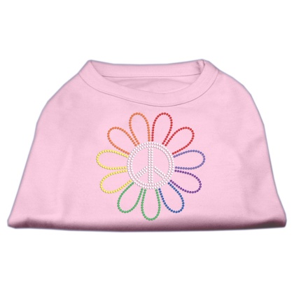 Rhinestone Rainbow Flower Peace Sign Shirts Light Pink L