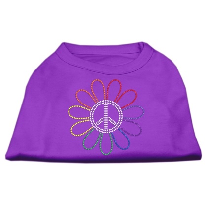 Rhinestone Rainbow Flower Peace Sign Shirts Purple L