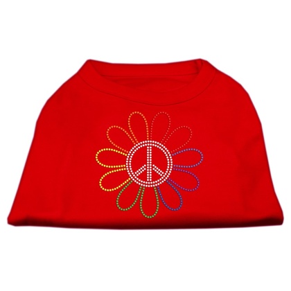 Rhinestone Rainbow Flower Peace Sign Shirts Red L