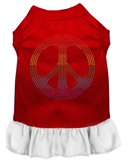 Rhinestone Rainbow Peace Dress Red with White Lg