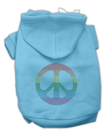 Rhinestone Rainbow Peace Sign Hoodies Baby Blue L