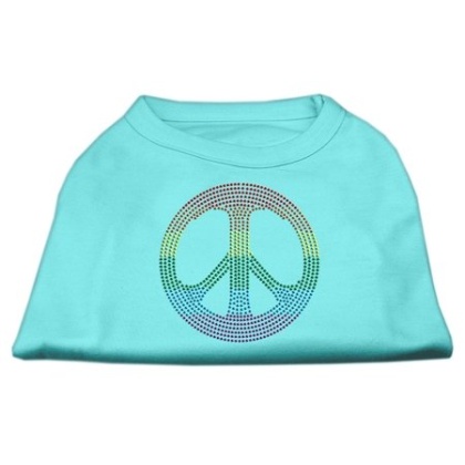 Rhinestone Rainbow Peace Sign Shirts Aqua L