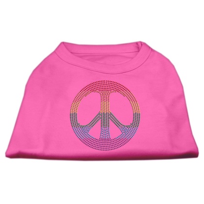 Rhinestone Rainbow Peace Sign Shirts Bright Pink L