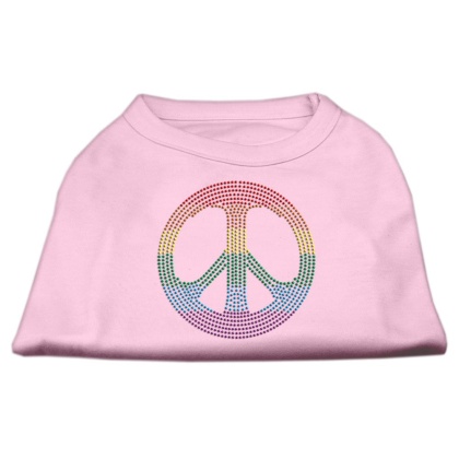 Rhinestone Rainbow Peace Sign Shirts Light Pink L