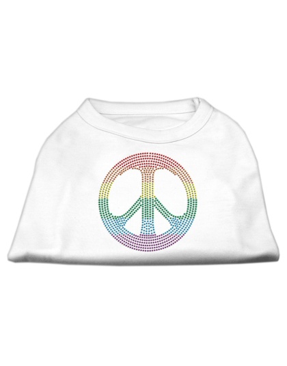 Rhinestone Rainbow Peace Sign Shirts White L