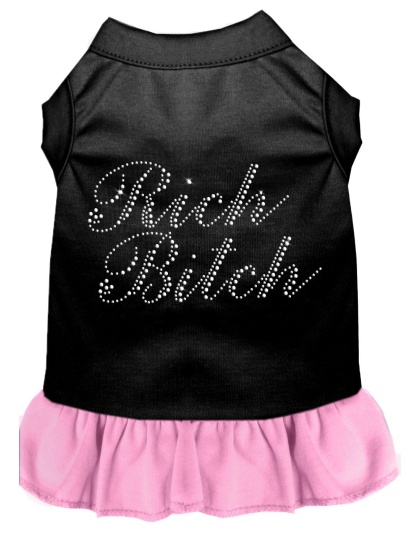 Rhinestone Rich Bitch Dress Black with Light Pink Lg