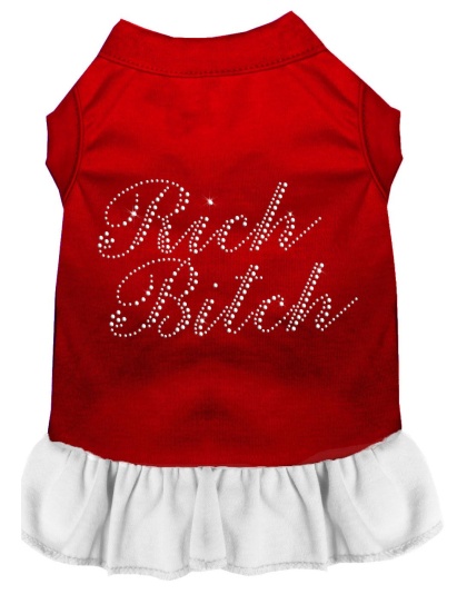 Rhinestone Rich Bitch Dress Red with White Lg