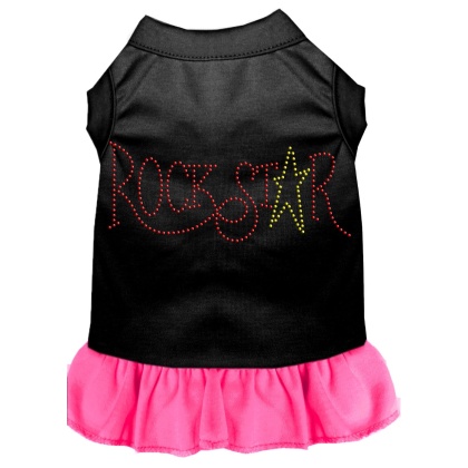 Rhinestone RockStar Dress Black with Bright Pink Lg