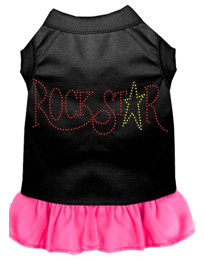 Rhinestone RockStar Dress Black with Bright Pink Lg