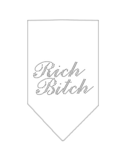 Rich Bitch Rhinestone Bandana White Large