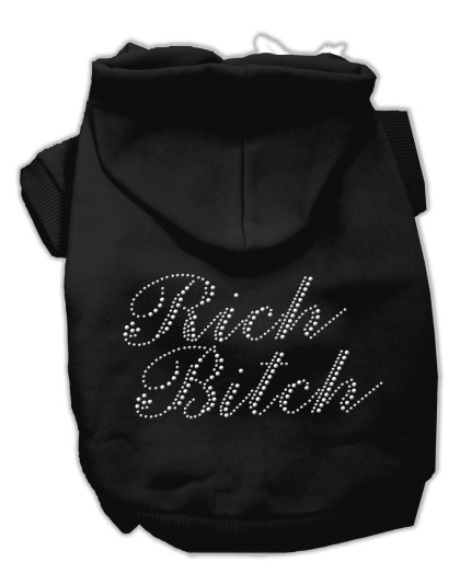 Rich Bitch Rhinestone Hoodies Black L