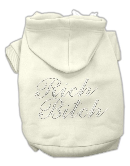 Rich Bitch Rhinestone Hoodies Cream L