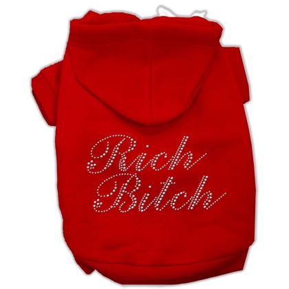 Rich Bitch Rhinestone Hoodies Red L