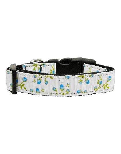 Roses Nylon Ribbon Collar Blue Large