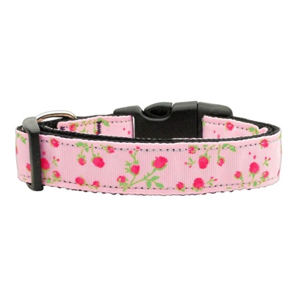 Roses Nylon Ribbon Collar Light Pink Large