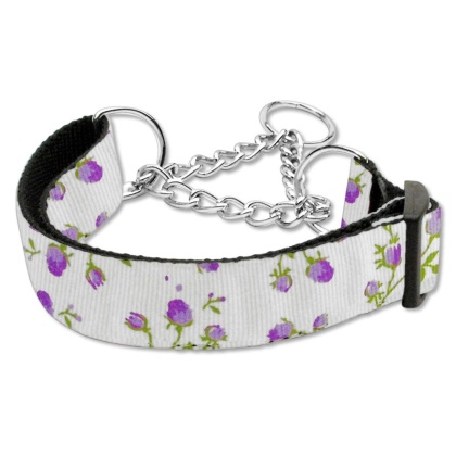 Roses Nylon Ribbon Collar Martingale Large Purple