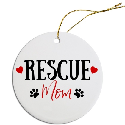 Round Christmas Ornament Rescue Mom