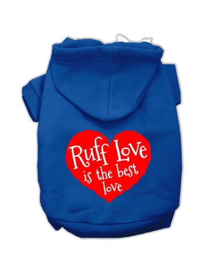 Ruff Love Screen Print Pet Hoodies Blue Size Lg