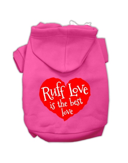 Ruff Love Screen Print Pet Hoodies Bright Pink Size Lg