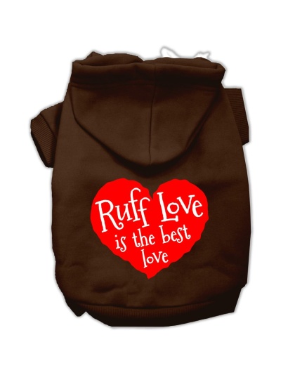 Ruff Love Screen Print Pet Hoodies Brown Size Lg