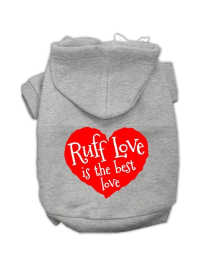 Ruff Love Screen Print Pet Hoodies Grey Size Lg