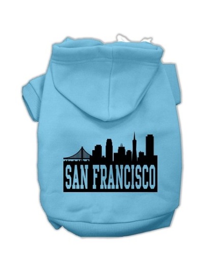 San Francisco Skyline Screen Print Pet Hoodies Baby Blue Size Lg