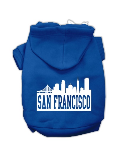 San Francisco Skyline Screen Print Pet Hoodies Blue Size Lg