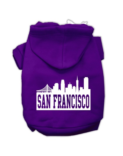 San Francisco Skyline Screen Print Pet Hoodies Purple Size Lg