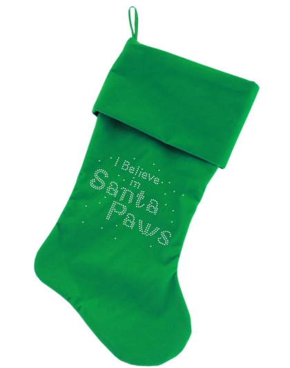 Santa Paws Rhinestone 18 Inch Velvet Christmas Stocking Green