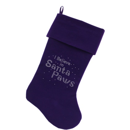 Santa Paws Rhinestone 18 Inch Velvet Christmas Stocking Purple