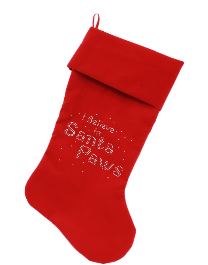 Santa Paws Rhinestone 18 Inch Velvet Christmas Stocking Red